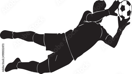 Goalkeeper Diving to Save Ball in Football Match Silhouette