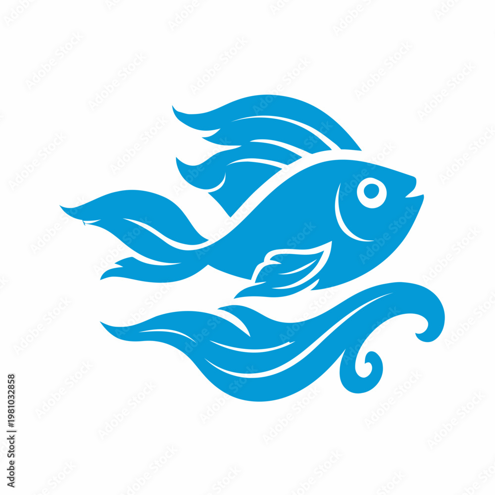 Fototapeta premium A blue fish swims through wavy water with fins and tail flowing.