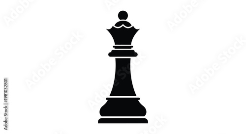 A striking black queen chess piece stands boldly against a white background silhouette