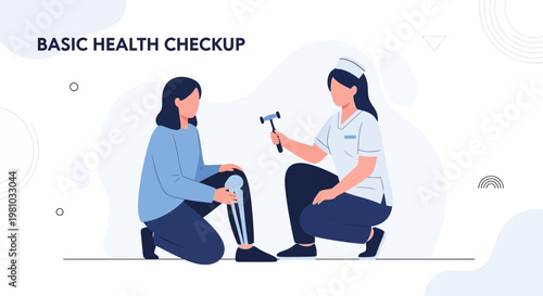 Doctor performing knee reflex test on patient during basic health checkup