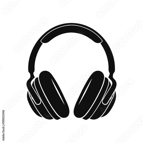 Black headphones icon, audio equipment symbol, sound accessory, vector illustration