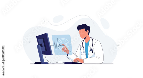 Doctor using futuristic holographic interface for medical data analysis