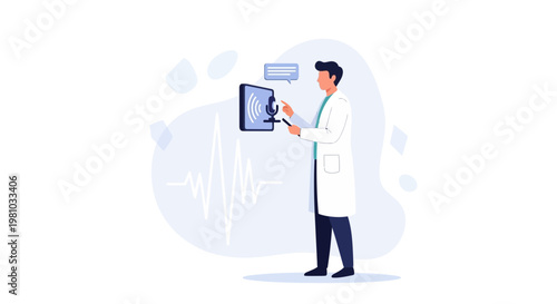 Doctor using voice recognition technology for medical diagnosis and patient care