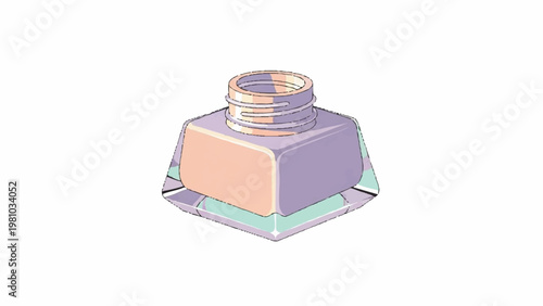 Classic glass ink bottle with screw-top cap, vintage inkwell vector illustration for creative writing and calligraphy