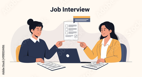 Job Interview: Two Women Discussing Resume and Checklist at Desk