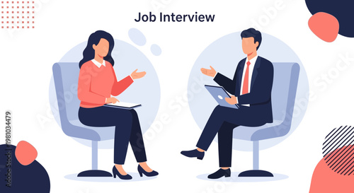 Job Interview: Woman interviews man, business meeting, hiring process, professional setting