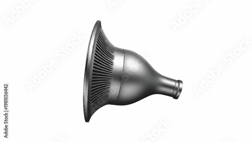 Silver metallic camera lens on a white background, a symbol of precision optics and advanced technology