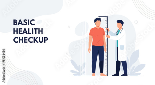 Doctor measuring patient height during basic health checkup, medical examination concept