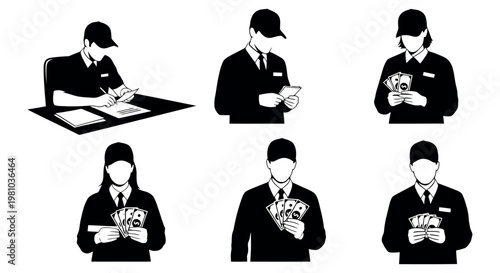 Vector illustrations of people handling money and paperwork