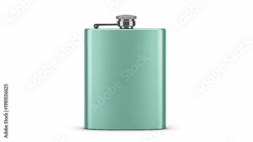 A sleek and modern teal hip flask with a polished chrome cap and hinged stopper, perfect for discreet beverage carrying or as a stylish personal accessory