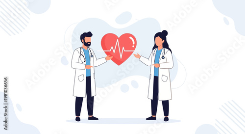 Doctors Holding Heart with EKG Line, Medical Health Care Concept