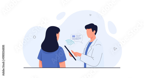 Doctor consulting patient with digital tablet, telehealth concept