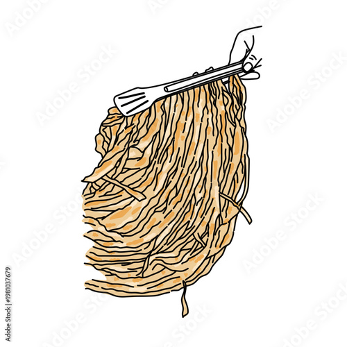 Cooking delicious noodle shaped roti cane issolated on white background