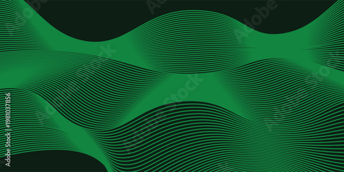 A graphic design consisting of thin green lines that curve and flow on a dark green background. It looks like a detailed image, a design that gives a sense of movement and dynamics.