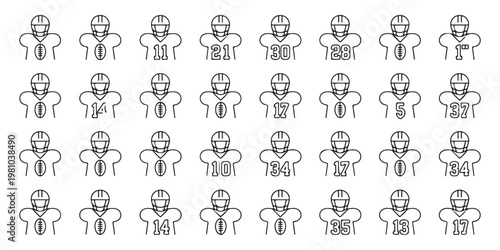 American Football Player Icon Set Line Art Vector