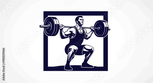 Athlete performing a barbell squat exercise illustration in graphic design