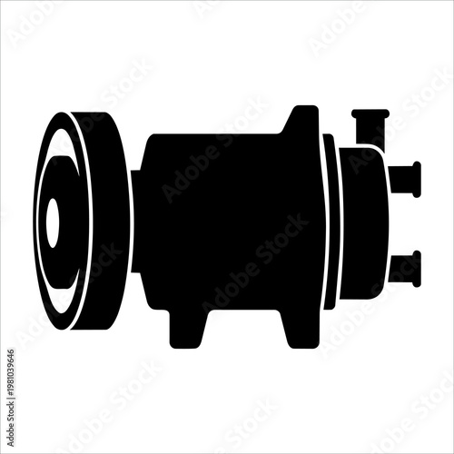Solid Black Minimalist AC Compressor Silhouette Vector Icon 