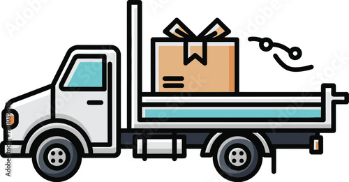 A truck carrying a wrapped gift box