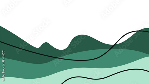 Minimalist Seafoam Green Wavy Landscape with Organic Curves. Sophisticated aesthetic background with deep mint hues. Ideal for wellness marketing, eco-brands, and clean web design.
