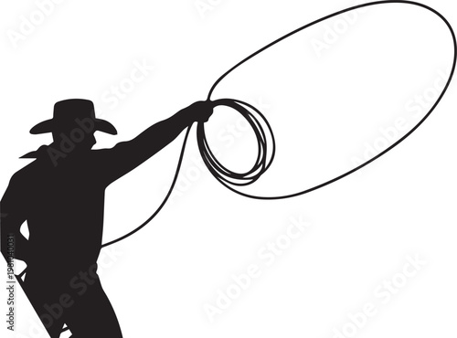 Silhouette of a Cowboy Twirling a Lasso Lassoing in the Air