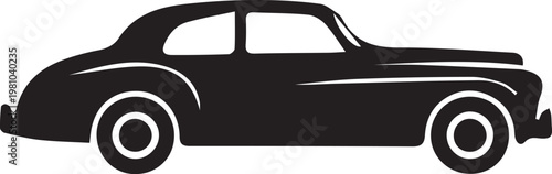 Classic Vintage Coupe Silhouette: Retro Black Vector Icon of a 1940s Luxury Automobile Isolated on White