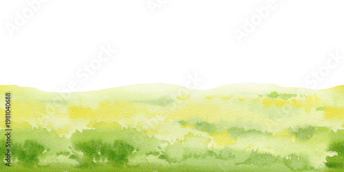 watercolor green splashes with fresh green grass, seamless border, hand drawn lawn, natural background, green gradient spot, textured field illustration, part parks for landscape design plan