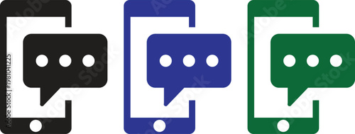 Mobile chat message icon set in multiple colors, smartphone communication and messaging concept, online conversation and social media app symbol collection