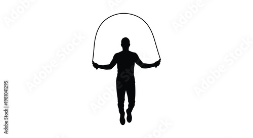 A person jumping rope in mid air depicted as a striking black silhouette