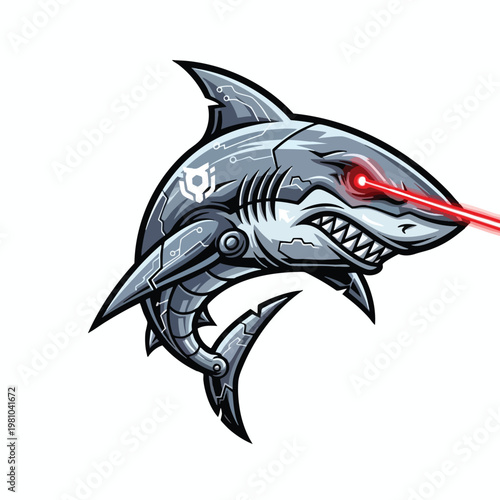 Futuristic Cyber Shark with Laser Eyes Digital Illustration of a Menacing Marine Predator