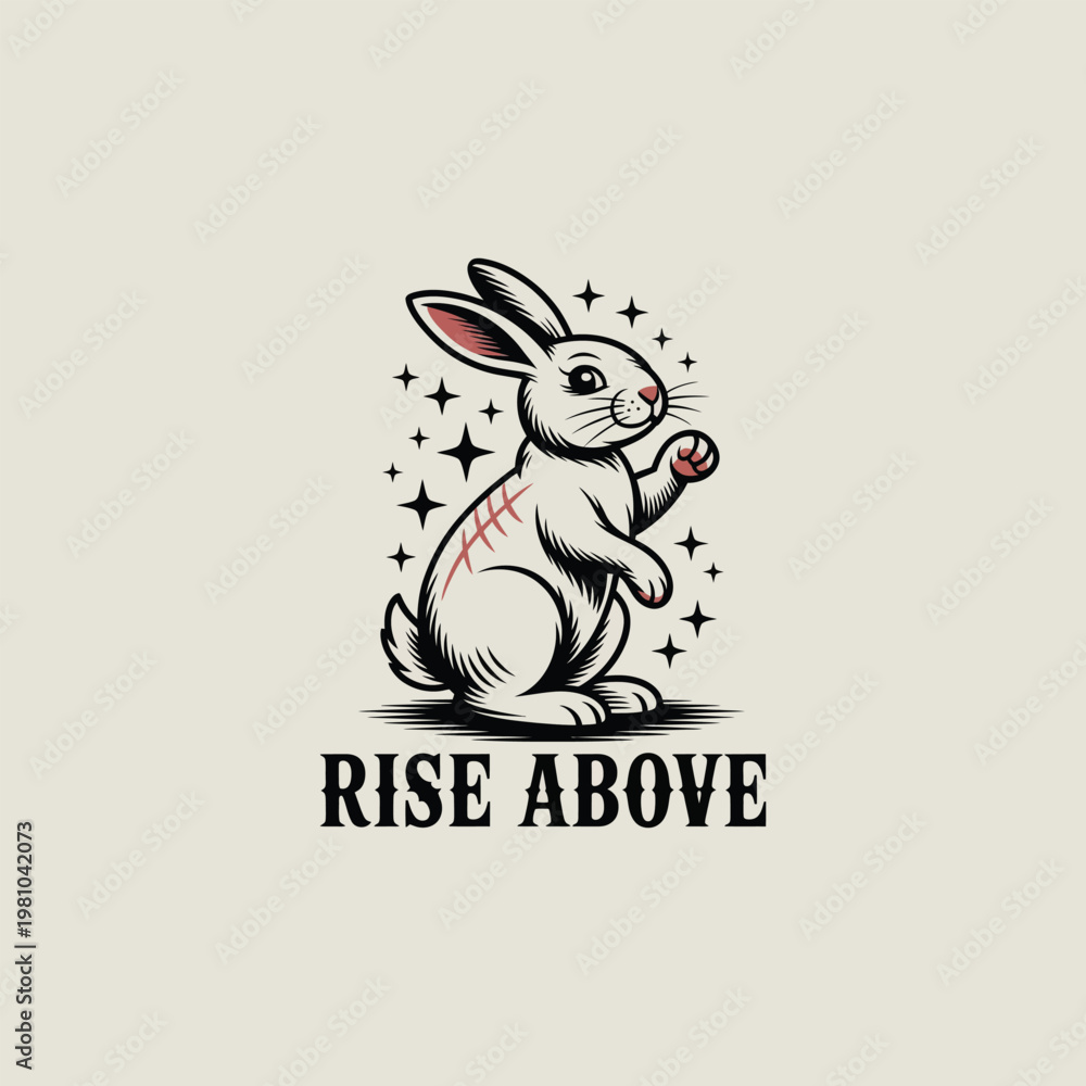 Fototapeta premium Cute Rabbit Rise Above Motivational Illustration