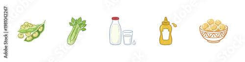 Food Allergen and Dietary Sensitivity Symbols with Crayon Crayon Pencil Texture in Pastel Organic Aesthetic