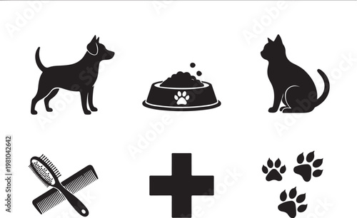 Black and white pet care including dog cat food bowl animal
