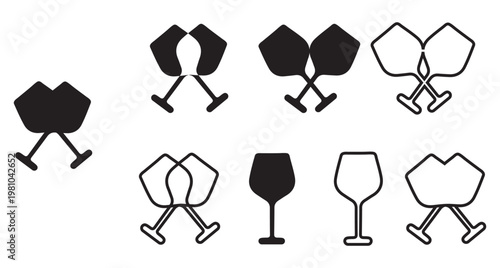 Wine Glass Toast and Cheers Hand Gesture Icon Set. People Clinking Wine Glasses Celebration vector, cheers Gesture Line Icon Collection, vector illustration eps 10.