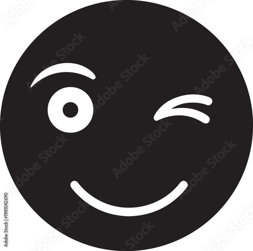 Black smiley face with one eye open and one eye winking