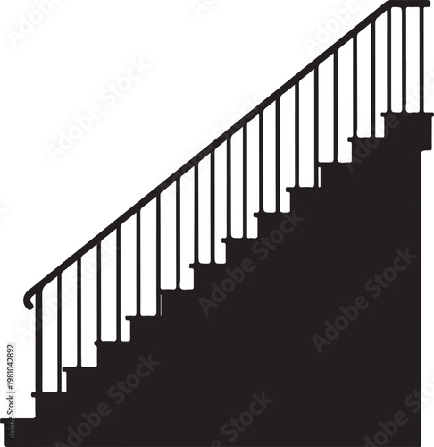 Black staircase with railing on white background stairs