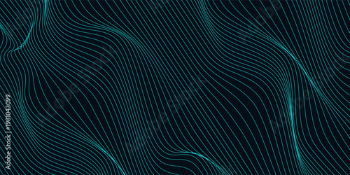 Fotografía Futuristic grid wave of blue halftone digital lines data smooth seamless animation on dark with dim light background