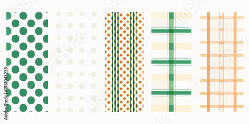 Four vertically aligned patterned fabric swatches in muted tones