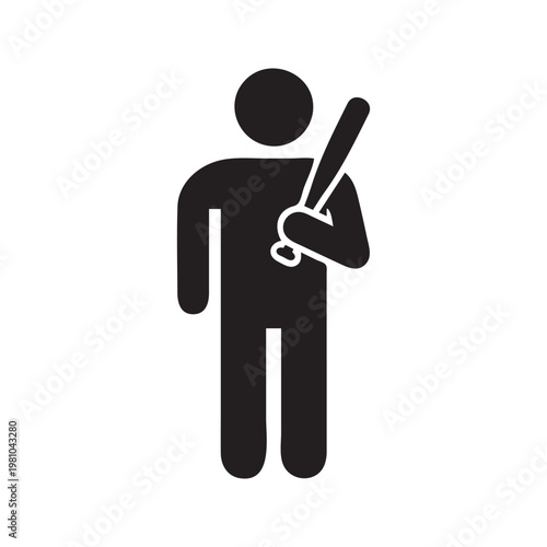 Black silhouette icon of a person standing and holding a baseball bat
