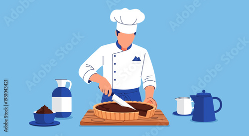 Professional Chef Slicing a Delicious Chocolate Tart