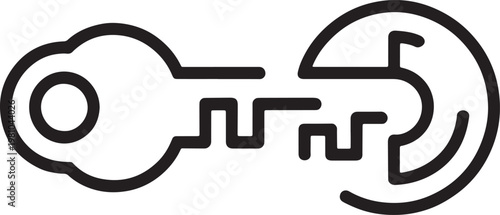 Black line icon of a key unlocking a padlock