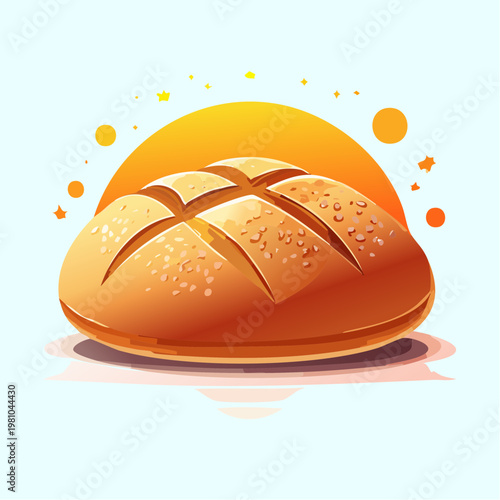 Artistic depiction of a warm, wholesome bread loaf with a sunny glow, evoking freshness and bakery delights