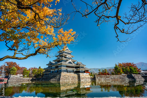 Japan castle autumn maple w...