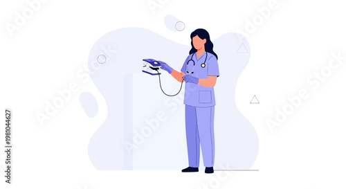 Nurse Holding Medical Equipment, Healthcare Professional Illustration