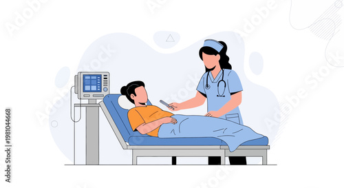 Nurse checking patient vitals with medical monitor in hospital room