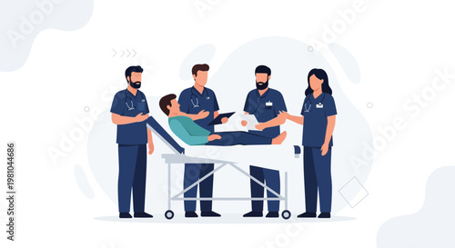 Medical Team Surrounding Patient on Stretcher, Healthcare Concept Illustration