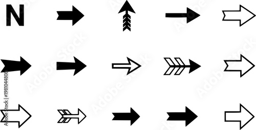 Flat arrow vector, diverse direction vector illustration, navigation, pointing symbols, black arrows icon
