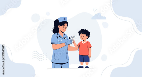 Nurse Giving Vaccination to Child, Medical Health Care Concept Illustration