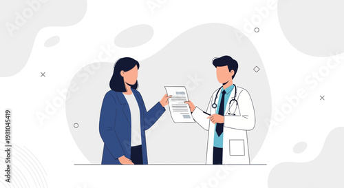 Doctor giving prescription to patient, medical consultation, healthcare concept