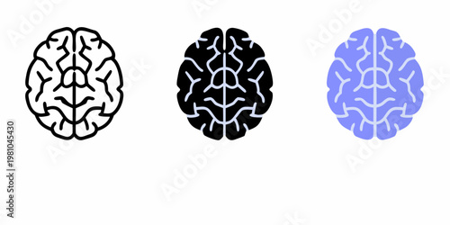 Three stylized representations of a human brain varying in color