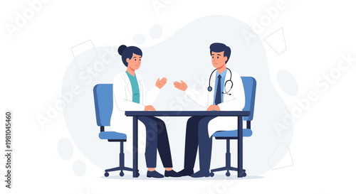 Doctors Discussing Patient Health at Desk in Modern Clinic